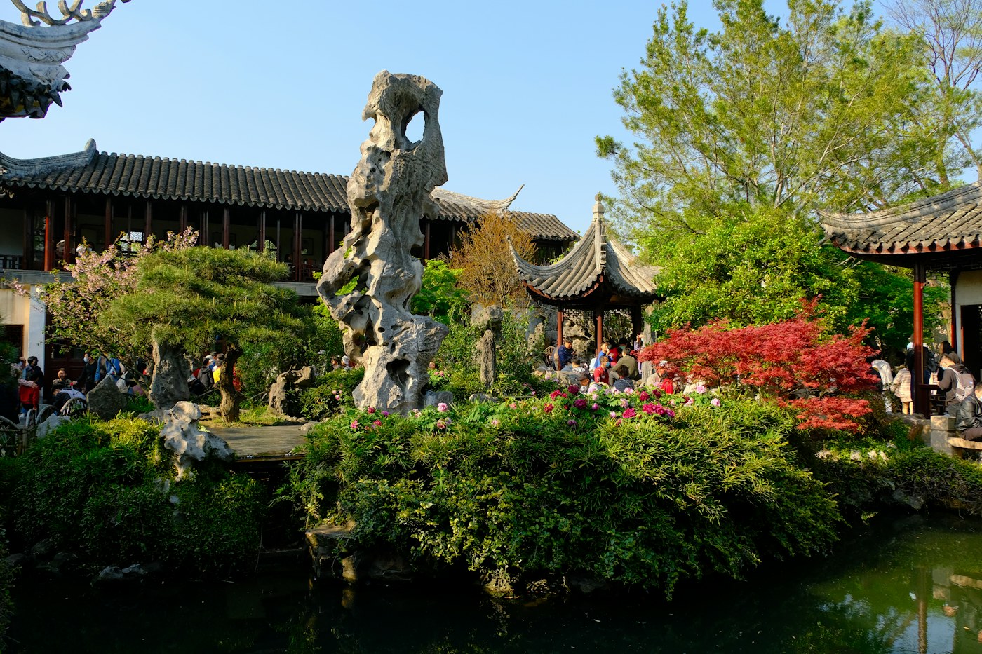 A tranquil classical Chinese garden pavilion